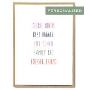 Carte de fête des mères personnalisée - Cinq mots personnalisés pour maman, cadeau unique et significatif pour maman, carte de fête des mères élégante et sophistiquée minimale