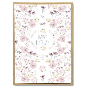 Lente verjaardagstuin - Zoete aquarel gevuld met hartjes en verjaardagsbloemen voor haar, kaart voor vrouwelijke verjaardag