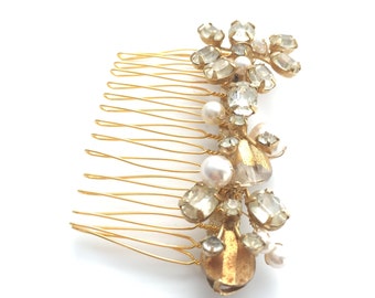 Golden Pearl and Crystal Vintage Bridal Comb