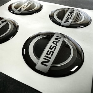 Nissan Domed Emblem - Silicone 3D Wheels Badge -Logo Sticker - Epoxy Resin Car Decal - Rims Adhesive Car Badge Tuning Wheel Center Hub Set