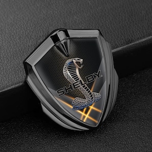 Shelby Cobra Metal Emblem Sticker |Self-Adhesive Interior & Exterior Logo | Premium Quality Badge | Gold Silver Gray  Frames  1pcs 2pcs