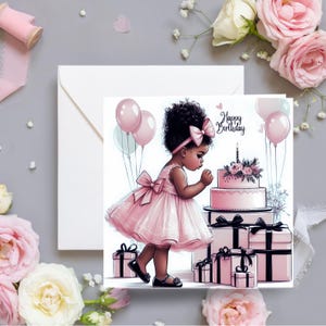 Black Girl Birthday card, Happy Birthday Daughter, kids ethnic greeting card, greeting card for black girl, happy birthday card