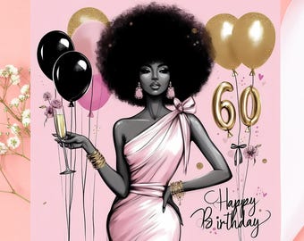 60. Geburtstagskarte für schwarze Frau – freches Melanin-Königin, afrozentrisches Design