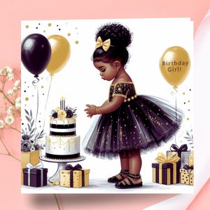 Black Girl Birthday card, Happy Birthday Daughter, kids ethnic greeting card, greeting card for black girl, happy birthday card