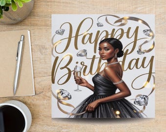 Black Girl Magic Birthday Card: Elegant Ethnic Art Greeting Card