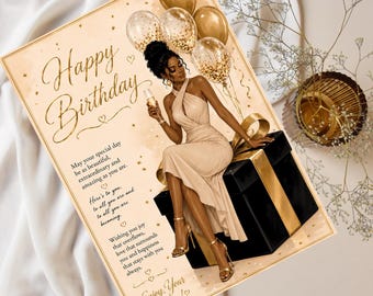 Black Woman Birthday Card – Elegant Melanin Queen Celebration