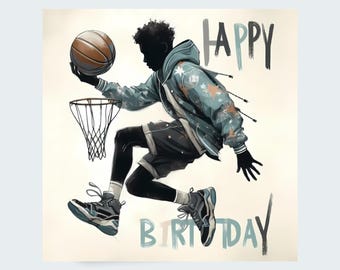 Geburtstagskarte für einen schwarzen Jungen: Basketball-Illustration von Melana Blac