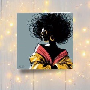 Black Woman Greeting Card, Ethnic Blank Card Inside, Curly Afro, Black Girl Magic, African Queen, All Occasions