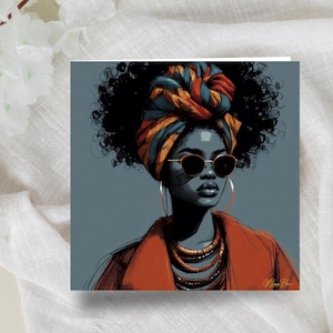 Black Woman Greeting Card, Ethnic Blank Card Inside, Curly Afro, Black Girl Magic, African Queen, All Occasions