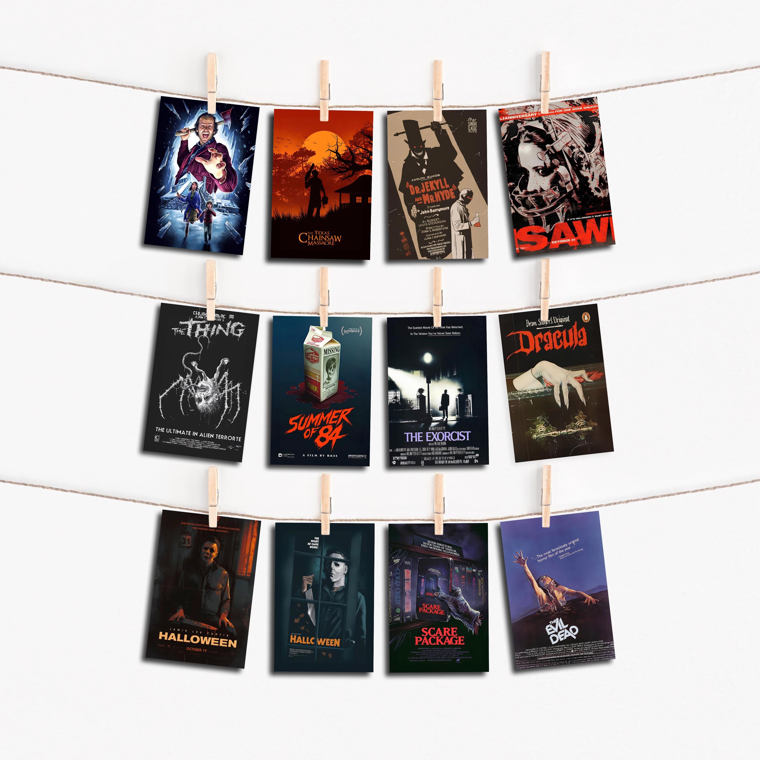 Set of 50 Horror Movie Posters – 4x6 Mini Scary Film Prints for Wall Collage, Halloween Room Decor, Creepy Art for Horror Fans