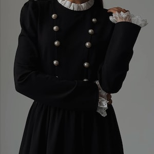 Vintage Black Midi Dress – Victorian Renaissance Style Evening, Party & Formal Dress with Long Sleeves – Elegant Vintage Clothing