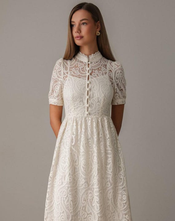 Lace Midi Dress: Bridal Shower Wedding Guest Dress