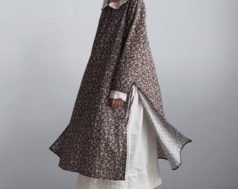Handmade Cottagecore Midi Dress: Vintage-Inspired 70s Cotton Dress, Boho Autumn Dress