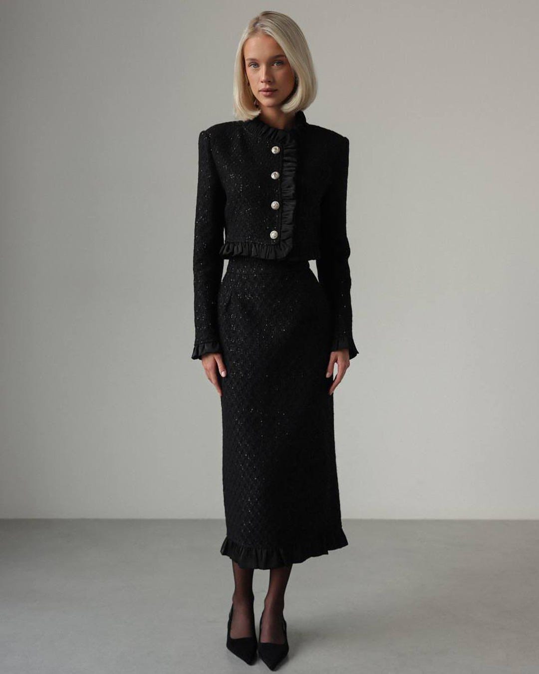 Button Skirt Coat Party Suit