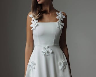White Midi sundress: Floral Strap Summer Wedding Guest Dress