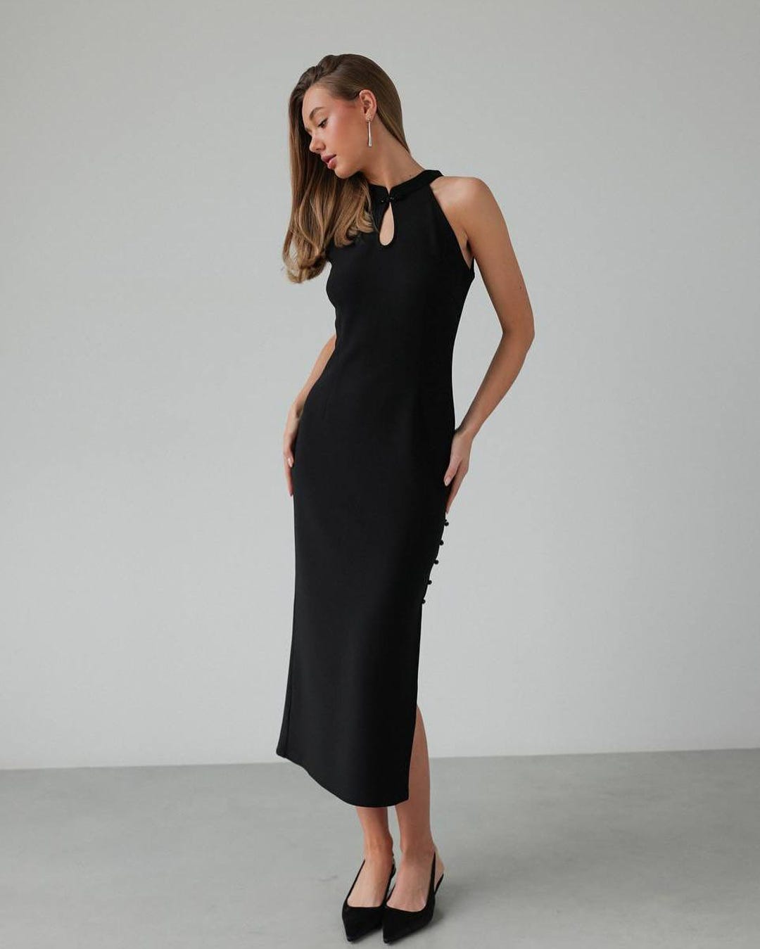 blue dress for baby girl Elery Black Midi Dress - US 16
