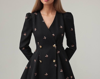 Black Fit and Flare Collared Dress, Button Front Midi Sophisticated Dress Workwear Dress Corporate Attire Smart Casual Dress Long Sleeve - Etsy Black Fit and Flare Collared Dress, Button Front Midi Sophisticated Dress Workwear Dress Corporate Attire Smart Casual Dress Long Sleeve - Etsy