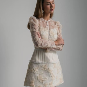 Vestido de encaje blanco, vestido bordado de manga larga, vestido vintage suave para niña, vestido romántico para despedida de soltera, vestido de fiesta de boda.