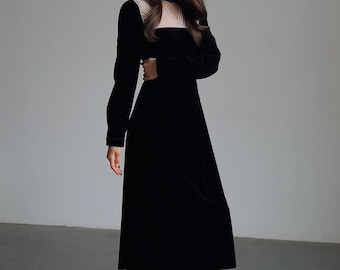 Black Velvet Gothic Maxi Dress: Vintage Inspired Gown
