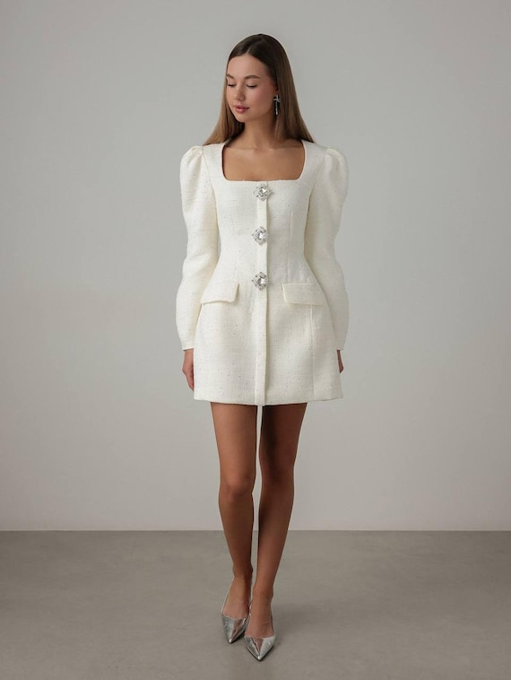 designer white mini dress Bridal Designer Mini Dress White / M main image 1