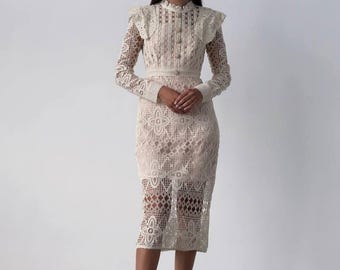 Lace Midi Dress – Wedding Guest Dress, Bridesmaid, Garden Bridesmaid look
