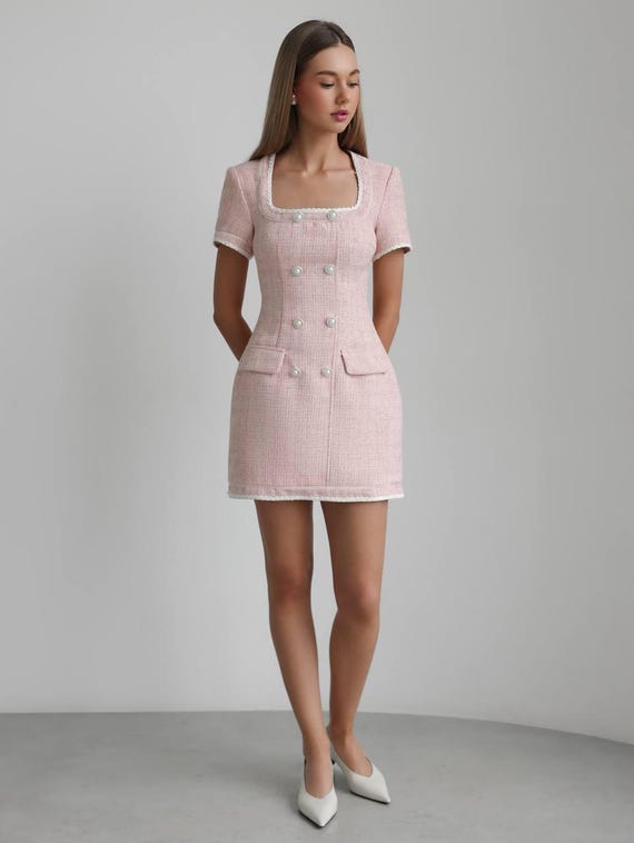 tweed dress womens Tweed Double Breasted Belted Tweed Flared Coat