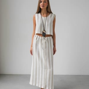 Linen Set Two Piece Outfit – Sleeveless Linen Top and Skirt – Summer Linen Clothing – Women’s Linen Suit Casual Resort Wear Beachwear Outfit