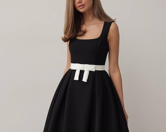 Vestido midi negro: estilo Audrey Hepburn, vestido de cóctel sin mangas