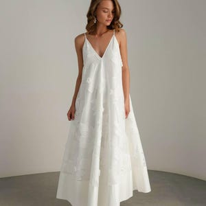 White Lace Maxi Dress, Boho Bridal Shower Dress, Wedding Guest or Bridesmaid Dress, Sheer Summer V-Neck Women Dress
