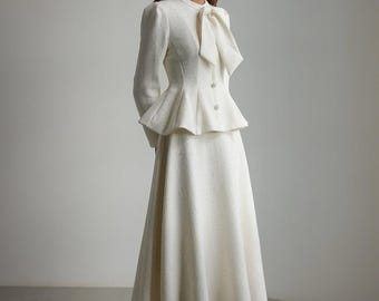 Modern Vintage Long Sleeve Dress | Cream Modest Midi Dress Inspired by Renaissance & Victorian Styles | Timeless Sophisticated Outfit