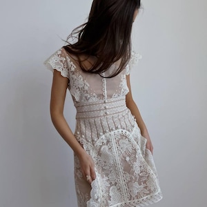 White Lace Mini Dress – Elegant Sheer Women’s Dress for Summer, Graduation, Bridesmaid, Reception, Formal or Transparent Evening Look