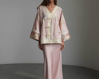Oriental Pastel Satin Jacket | Japanese Style Traditional Kimono
