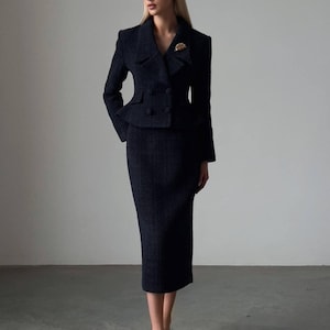 Women&#39;s Tweed Suit Set – Business Suit, Formal Bouclé Skirt and Jacket Two Piece – Elegant Office Outfit – Skirt Suit for Women Blazer  Set