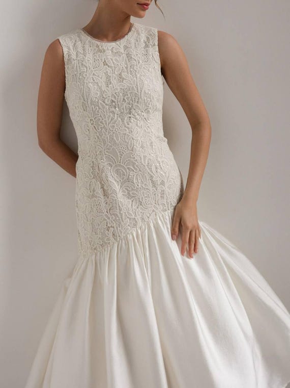 blue dress for baby girl Berylove Women Ivory Lace Bridal Shower Dress Bodycon Long Sleeve High Neck Mini Rehearsal Dinner Dress, Ivory / US10 main image 1