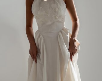 Ivory Midi Bridal Dress: Sleeveless Wedding Guest Party Dress
