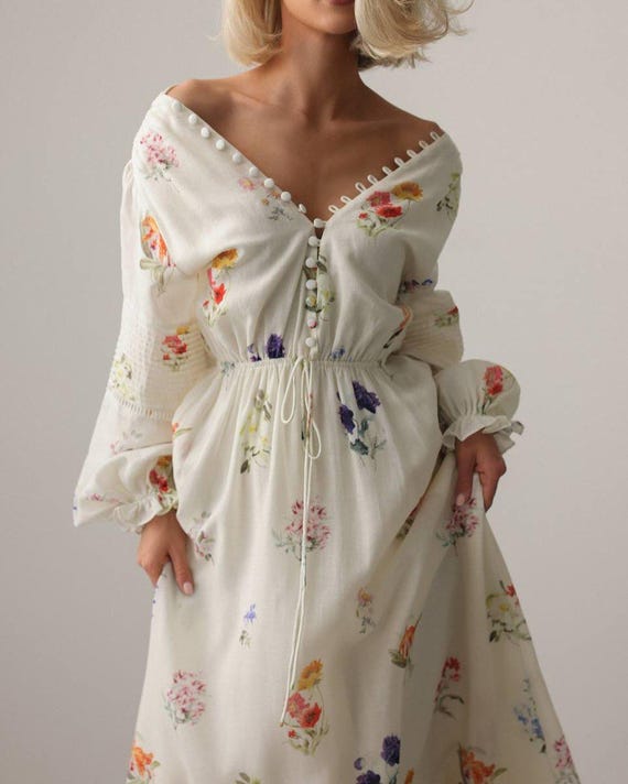ivory boho maxi dress with sleeves Follow Me Maxi Dress Ivory/Light Rust / M