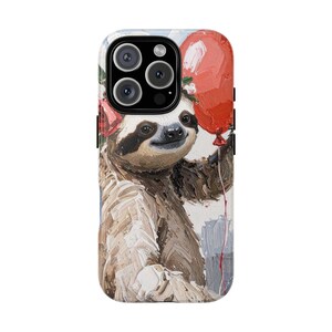 Custodia per telefono, tema dipinto a olio con bradipo e palloncino rosso, custodia con design di animali carini, guscio protettivo, idea regalo unica
