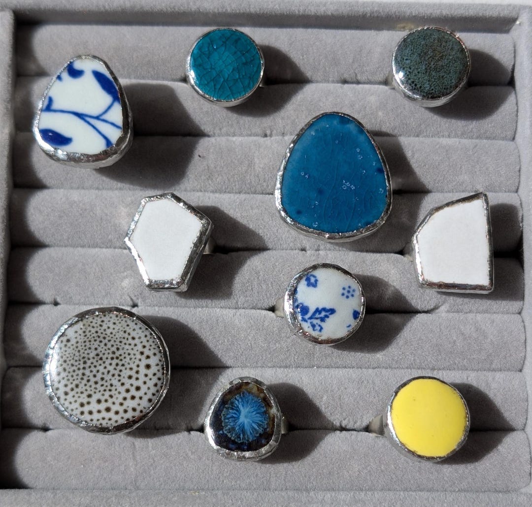 Tile Rings Repurposed Ceramic Tile Ring - Handmade Adjustable Statement Jewellery ...
