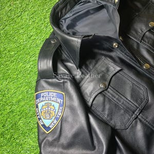 Chemise en cuir style NYPD avec écusson brodé | Haut d'uniforme motard homme