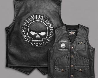 Gilet in pelle Harley Davidson con toppa a teschio, regalo in stile biker per motociclisti