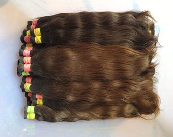 Raw Unprocessed Bulk Hair | Natural Brown Straight & Wavy  | Human Hair Extensions- 300g