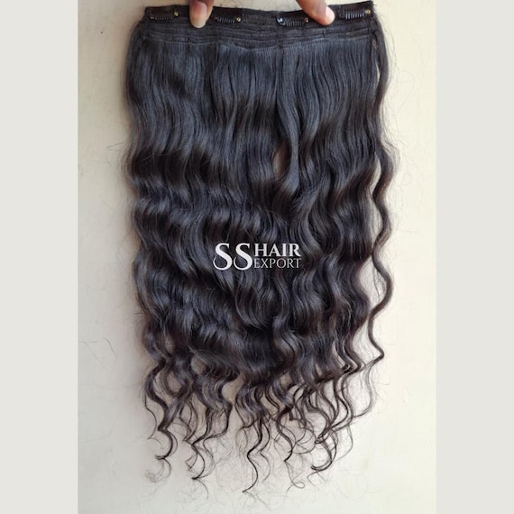 Raw Indian Curly Clip-In Human Hair Extensions ; Unprocessed, Easy Clip in Hair Volumizer 100-150Gram