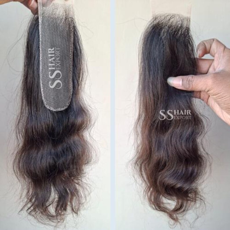 Onbewerkt Indiaas mensenhaar extensions met Swiss Lace Closure 2*6 - Natuurlijk golvend, transparant kant, handgemaakt afbeelding 3