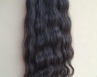 Raw Human hair Extensions - Natural Black, Thick, Wavy Bundles For Wig Making - 300 gram