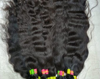 Natural Black Wavy Bulk Hair Extensions – Indian Temple Remy Human Hair (200g)