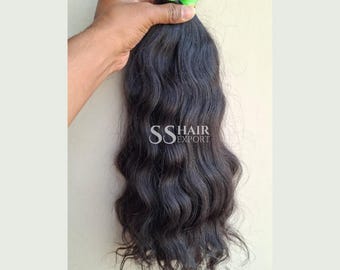 Raw Indian Wavy Bulk Braid Hair Extensions; Natural Black Unprocessed Human Hair - 500Gram