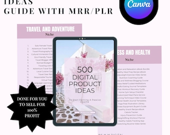 May include: A digital product guide with 500 ideas for travel and adventure, health and wellness niches. The guide includes a list of ideas for digital products that can be sold with master resell rights and private label rights. The guide is designed to help people start earning a passive income.