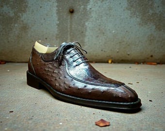 Luksusowe, ręcznie robione, męskie, dwukolorowe, brązowe, imitujące skórę strusia i krokodyla, sznurowane buty typu oksford