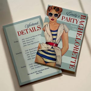 Retro Pin-Up Bachelorette Invitation Template: Editable Hen Party Itinerary (Digital Download 5x7&quot; PDF)