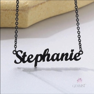 Collier prénom noir personnalisé, collier prénom, collier prénom en or, collier personnalisé, bijoux lettre personnalisés